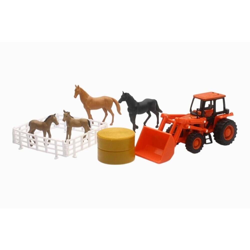 Kubota M5-111 Tractor Ranch Horse Animals Playset 1:32 10 PCS